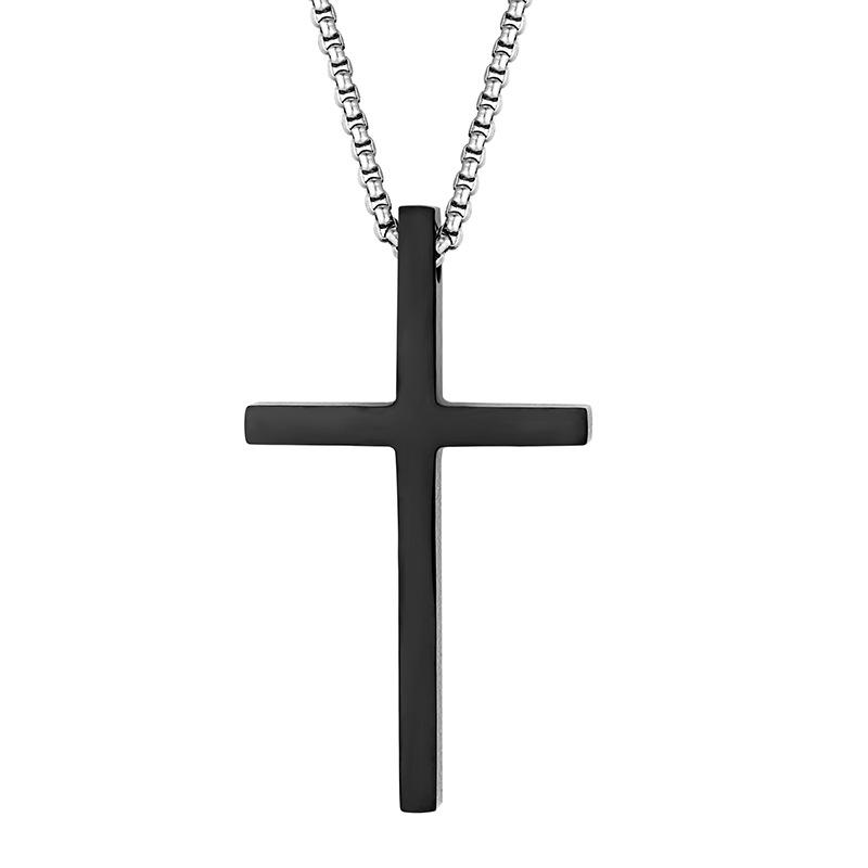 Polished Titanium Steel Cross Pendant Necklace for Men - European & American Style