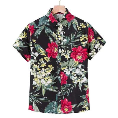 Hawaiian Beach Men's Short Sleeve Shirt with Plant Print Pattern Boy's Short Sleeve Lapel Casual Shirt Fashionable Tops