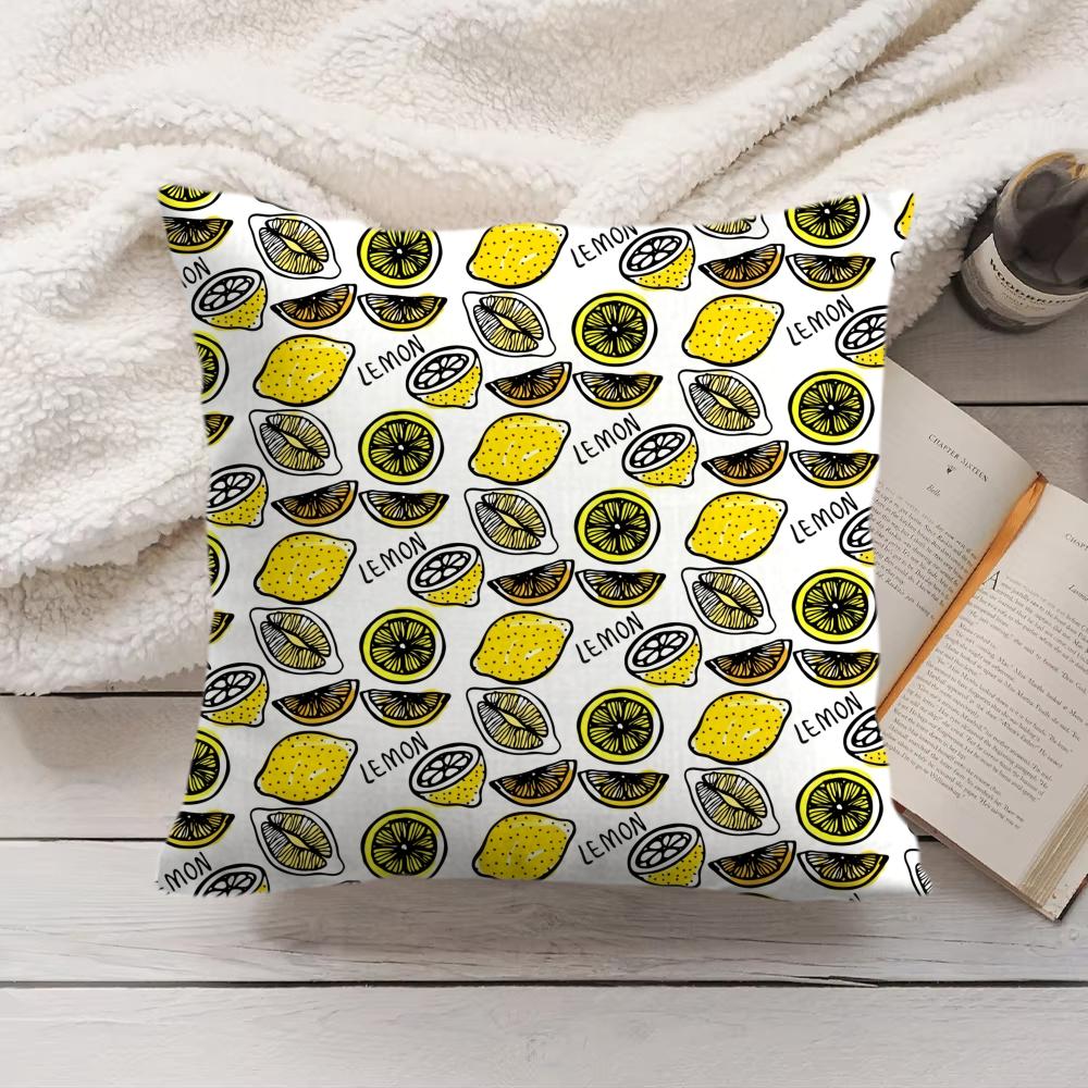Lemon Pattern Cushion Cover Soft Short Plush Pillow Cover Smooth Cozy Texture Aesthetic Cushion Case Home Decor