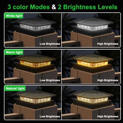 Solar Post Cap Lights Outdoor 3 Lighting Modes For Fence Deck Patio Garden Decor Solar Powered Post Lights Fit 4x4 Wood Vinyl
