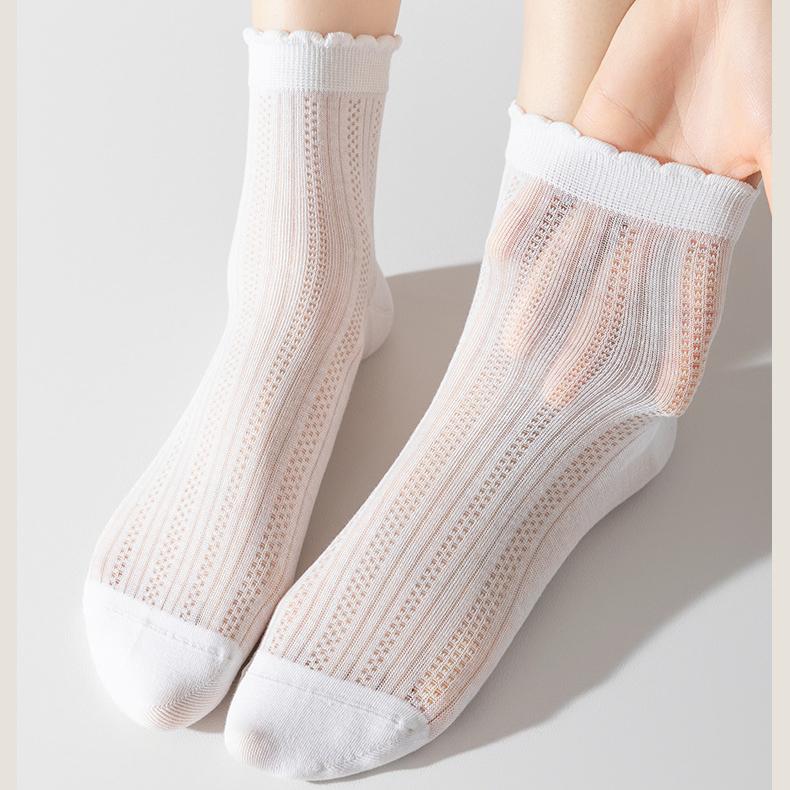 

5 Pairs of Women s Summer Thin Cotton Mesh Lace Boneless Tube Stack Socks 5 Pairs