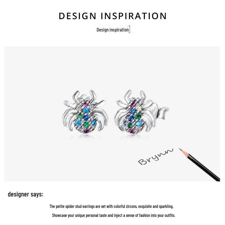 Everlove Dazzling Spider Stud Earrings In Sterling Silver with Colorful Zircon