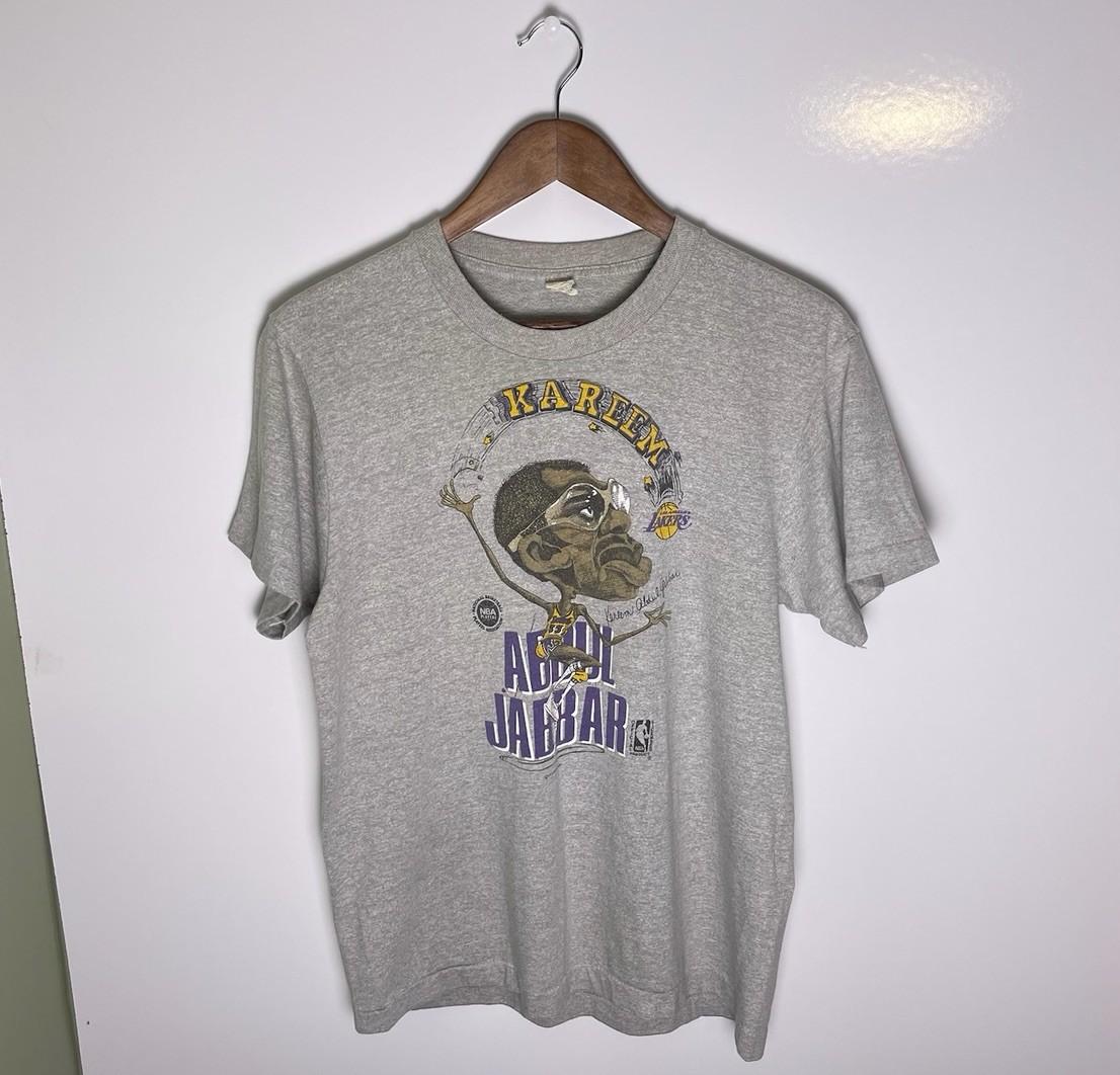 Vtg 80s Kareem Abdul-Jabbar LA Lakers Cartoon NBA Single Stitch T-Shirt Size L M