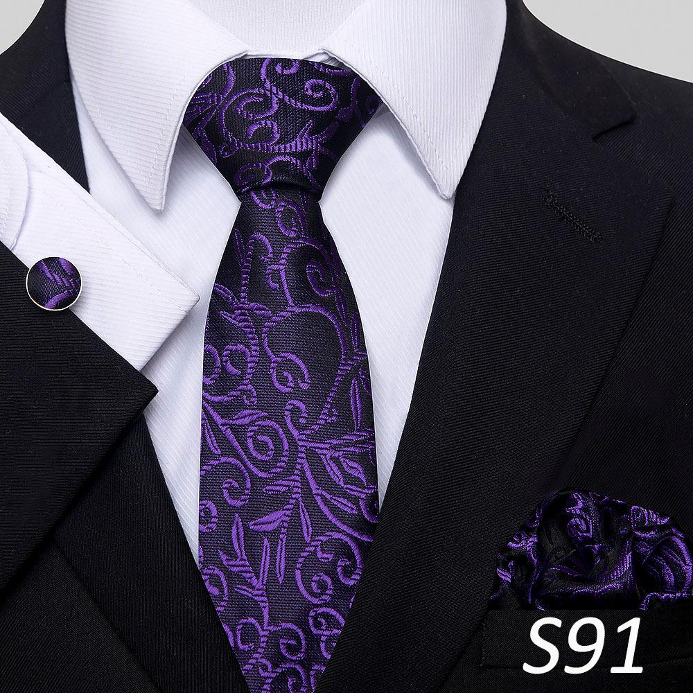 Men'S Tie Three-Piece Set Striped Flower Series Shang Tie