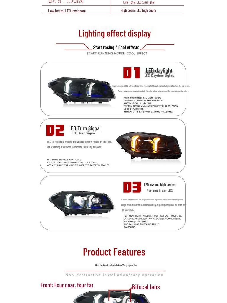BMW 5 Series F10/F18 Headlight Assembly with LED Lens & Turn Signal (2011-2017)