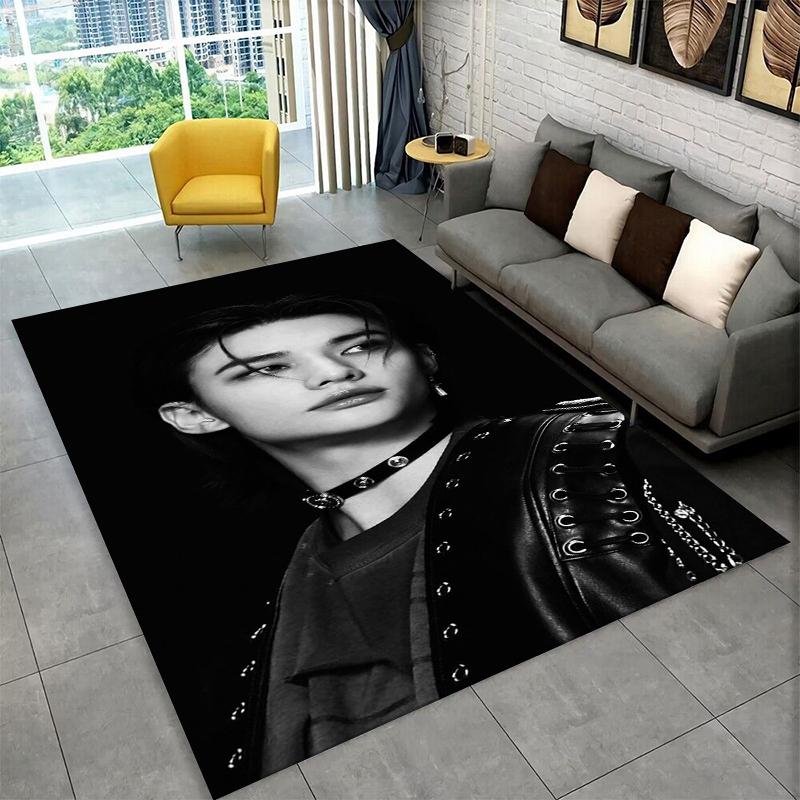 Fashion Kpop Hyunjin Stray Kids Non-Slip Area Rug for Living Room,Bedroom,Playroom,Soft Carpet Floor Mat Home Decor Rug Kid Room