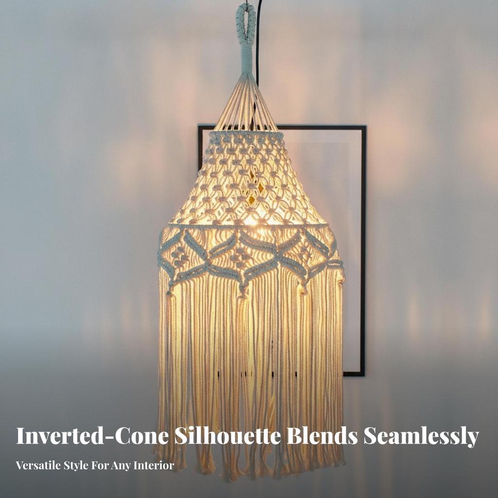 Macrame Lamp Shade Handwoven Boho Light Openwork for Bedroom, Reading Nook