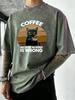 Cat Like Drink Coffee Printed Men Washed TShirt Cotton Summer T Shirts Vacation Oversized Streetwear Soft Casual Clothes