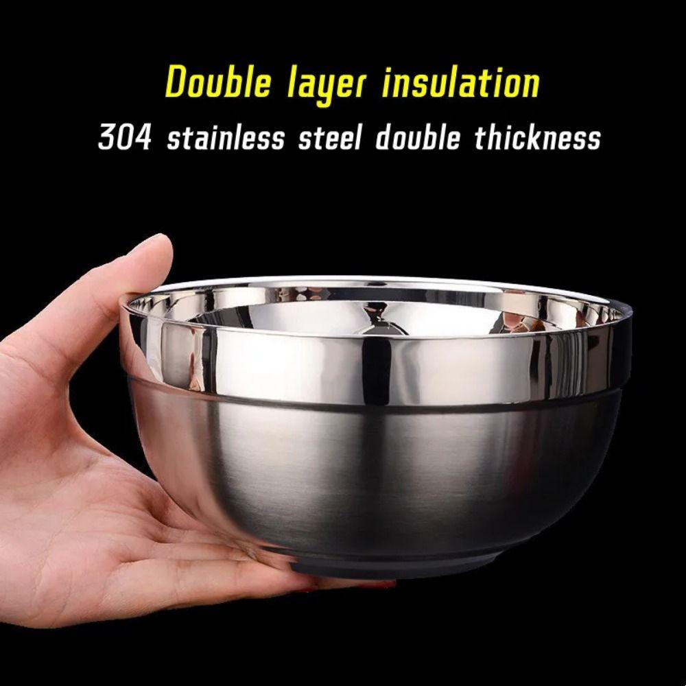 1Pcs 304 Stainless Steel Stainless Steel Bowl Double Layer Dish Container Durable Soup Rice Bowl