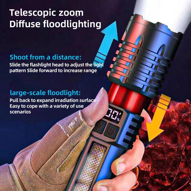 P50 COB Flashlight Portable Rechargeable Bright Household LED Lamp Built-in Battery, with Power Display.