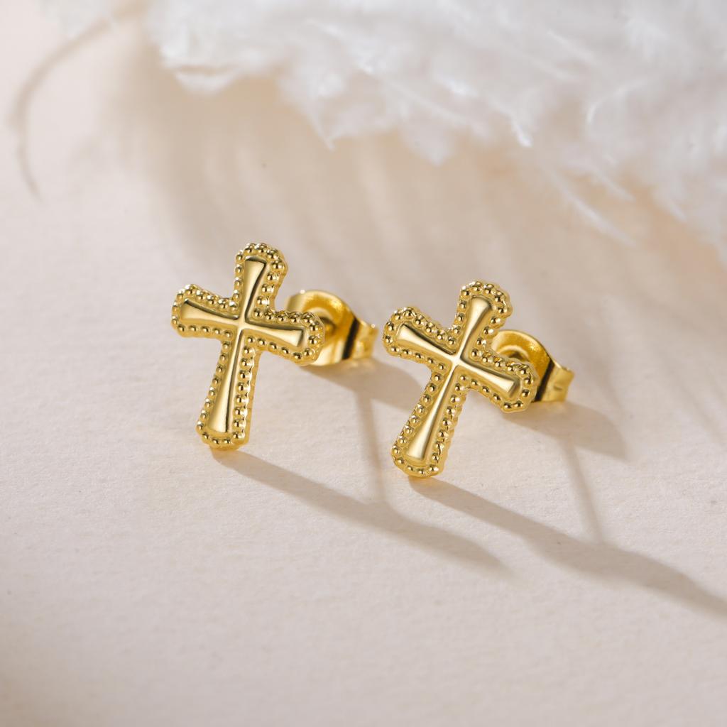Teamer Cross Stud Earrings For Men Women Stainless Steel Gold Color Minimalist Jewelry Ear Accessories Birthday Gift 2026 New