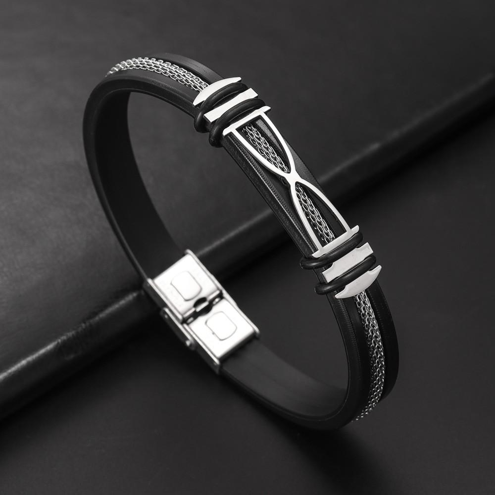 

Модный популярный полый магический песочный браслет из нержавеющей стали с сеткой и цепочкой, силиконовый браслет, креативный браслет, ювелирные изделия для мужчин чёрный