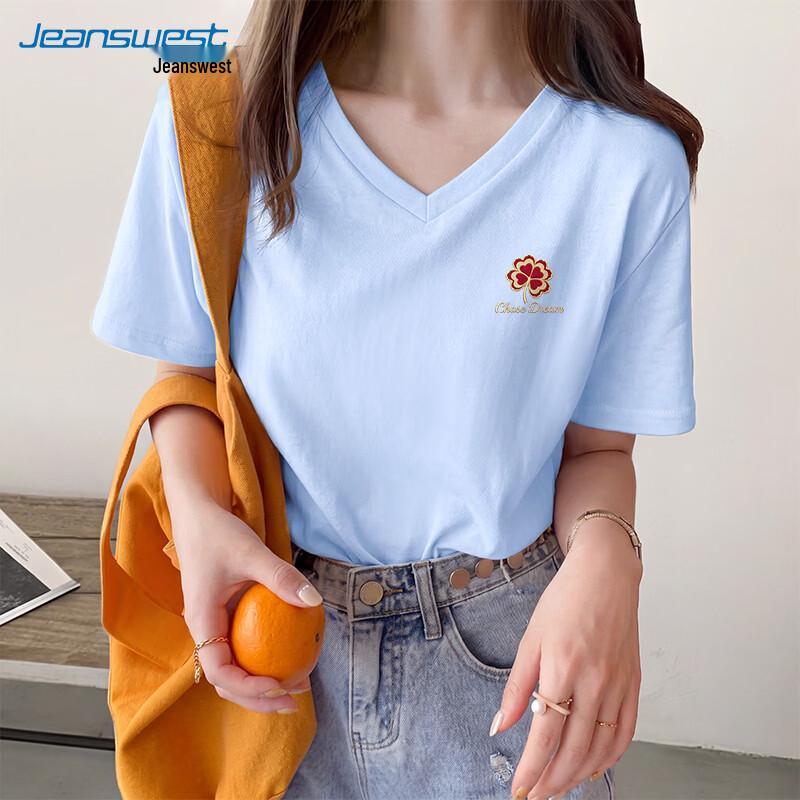Jeanswest Women's V-Neck Cotton Short Sleeve Graphic T-Shirt