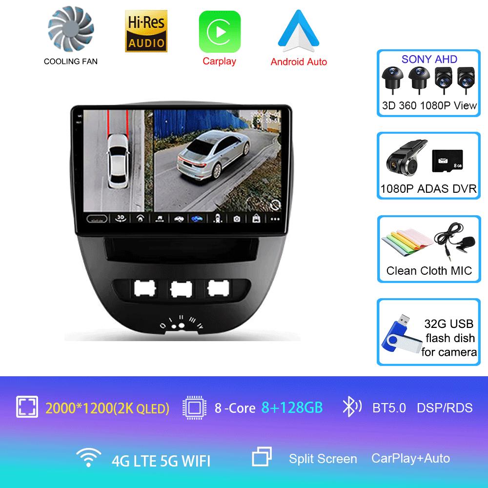 Android 14 Carplay Auto Multimedia Player Car Radio For Peugeot 107 Citroen C1 Toyota Aygo 2005 -2014 DSP Stereo 2din Head Unit