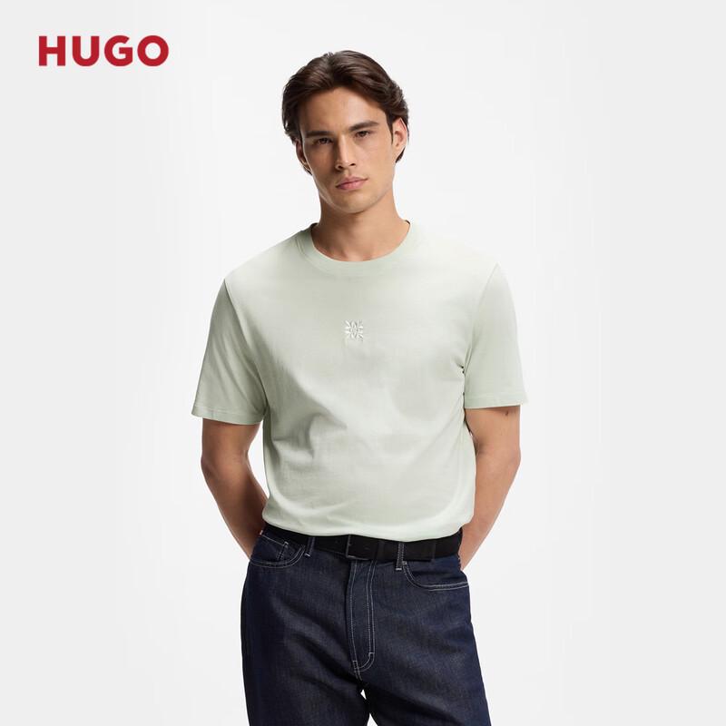 

Мужская хлопковая футболка HUGO BOSS 2026 Лето с вышивкой логотипа L