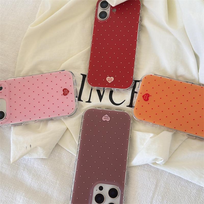 Niche Minimalist Polka Dot Heart Pendant for iPhone 17, 16 Pro Max, 15, 14 Mobile Phone Case
