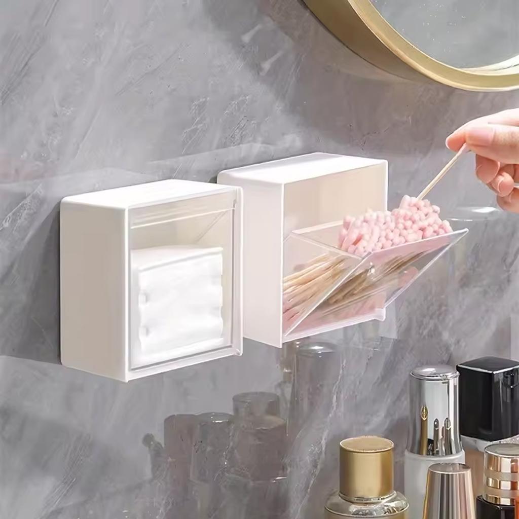 1/6pcs-Wall-mounted Flip Storage Box, Punch Free Storage Box, Cosmetic Cotton Swab Multifunctional Storage Box 2 Color Options