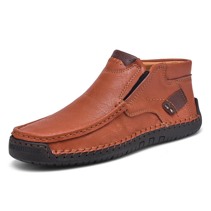 

New 9916 men s shoes outdoor casual shoes one-pedal flat-soled handmade leather shoes spring high-top large-size loafers 48 светло-коричневого