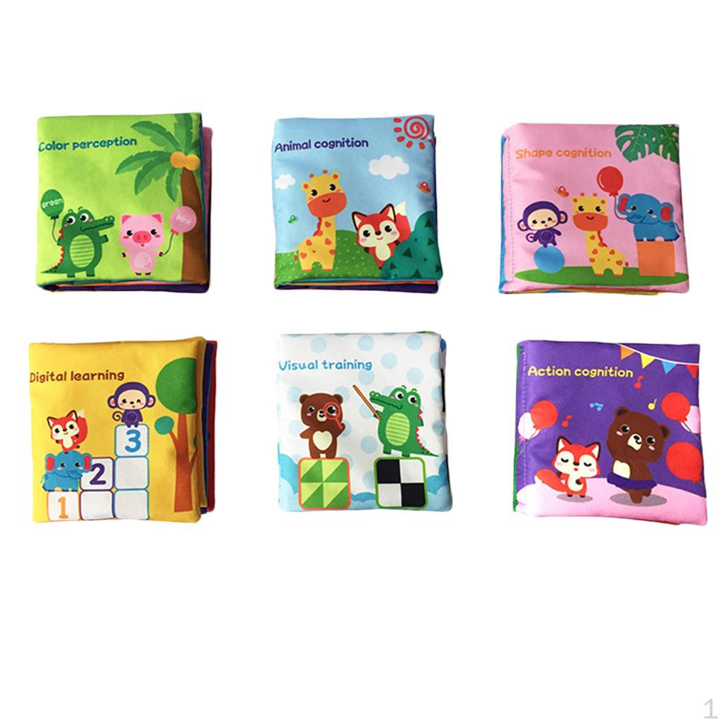 

6 Pcs Development Cloth Book Educational Toy (Body Parts Weather Animal Recognition) For Kids Early Set 2