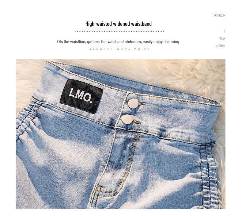 Dámské letní džínové šortky s vysokým pasem a šněrováním - Slim Fit, Obepínající hýždě, Trendy, Elastické Super Krátké Hot Pants
