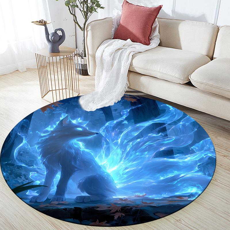 Glowing Fox,Round Area Rug,Carpet Rug for Living Room Bedroom Sofa Playroom Decor,Non-slip Floor Mat