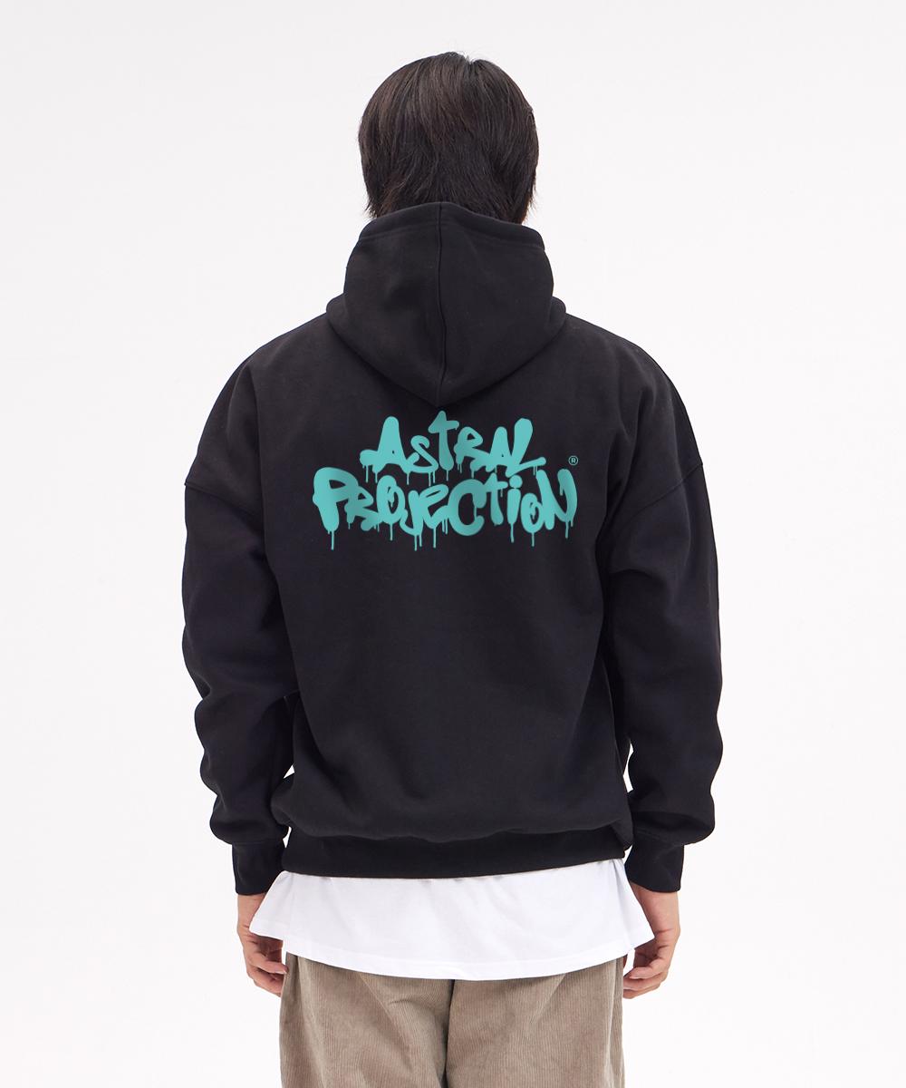 Astral Projection Brush Graffiti Lettering Oversized Wide Shoulder Hoodie_Black M(Kimo O)