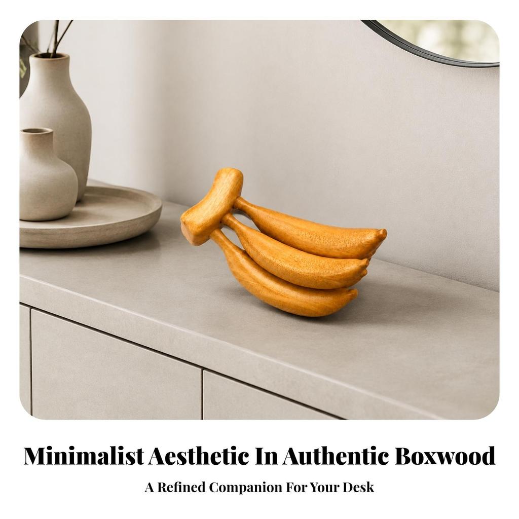 Wooden Banana Ornament Hand-Finished Wood Carving Handmade for Office