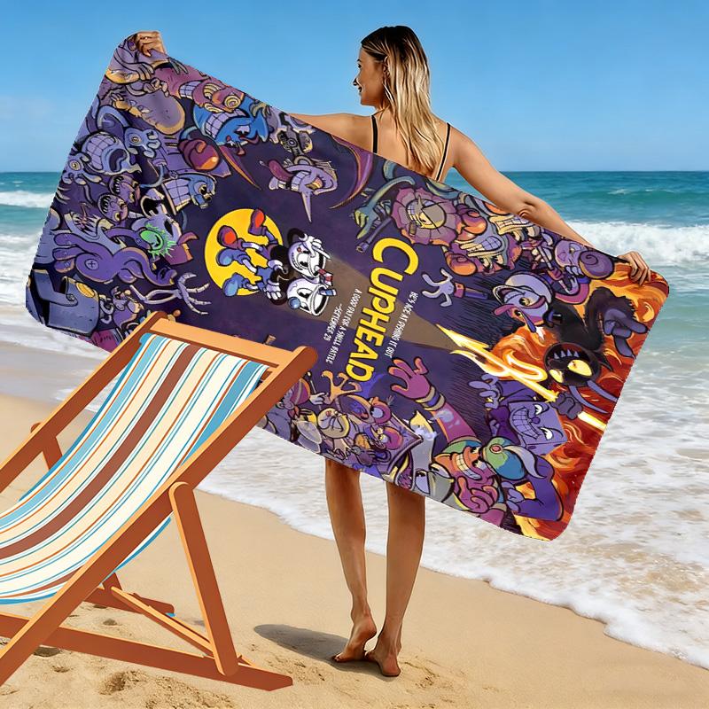 Cuphead Print Beach Towel, Large Soft Quick Dry Towel for Beach Camping Swimming