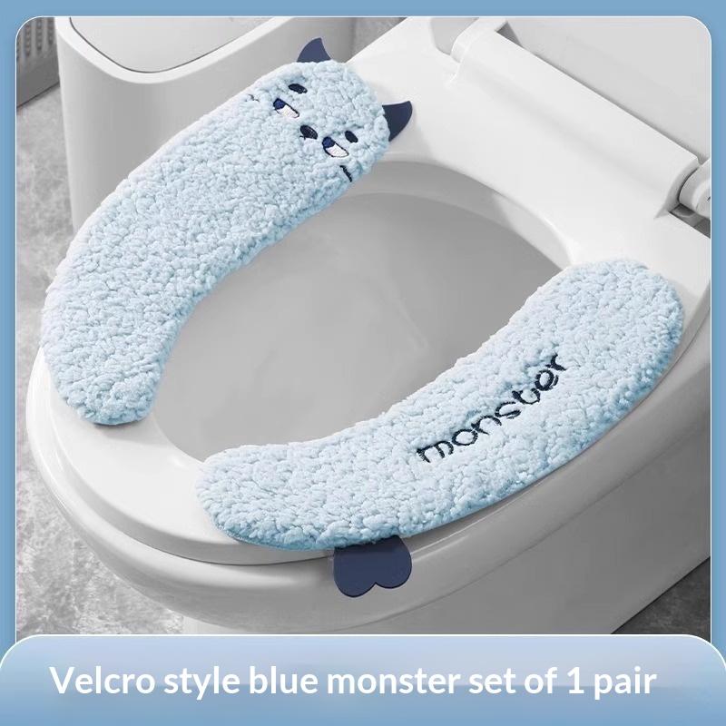 

1 Pair Soft Solid Color Toilet Mat Cushion Toilet Sticker Cartoon Sheep/Monster Toilet Seat Pad With Handle Bathroom Accessories