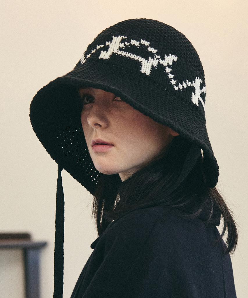 Bajal Va Digital Logo Cozy Knit Bonnet Hat Black/White
