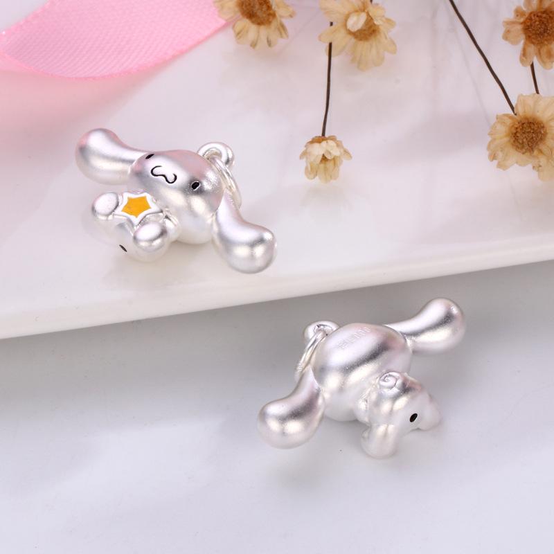 Sterling Silver Cinnamonroll Dog Pendant Necklace - Handmade Big-Eared Dog Accessory
