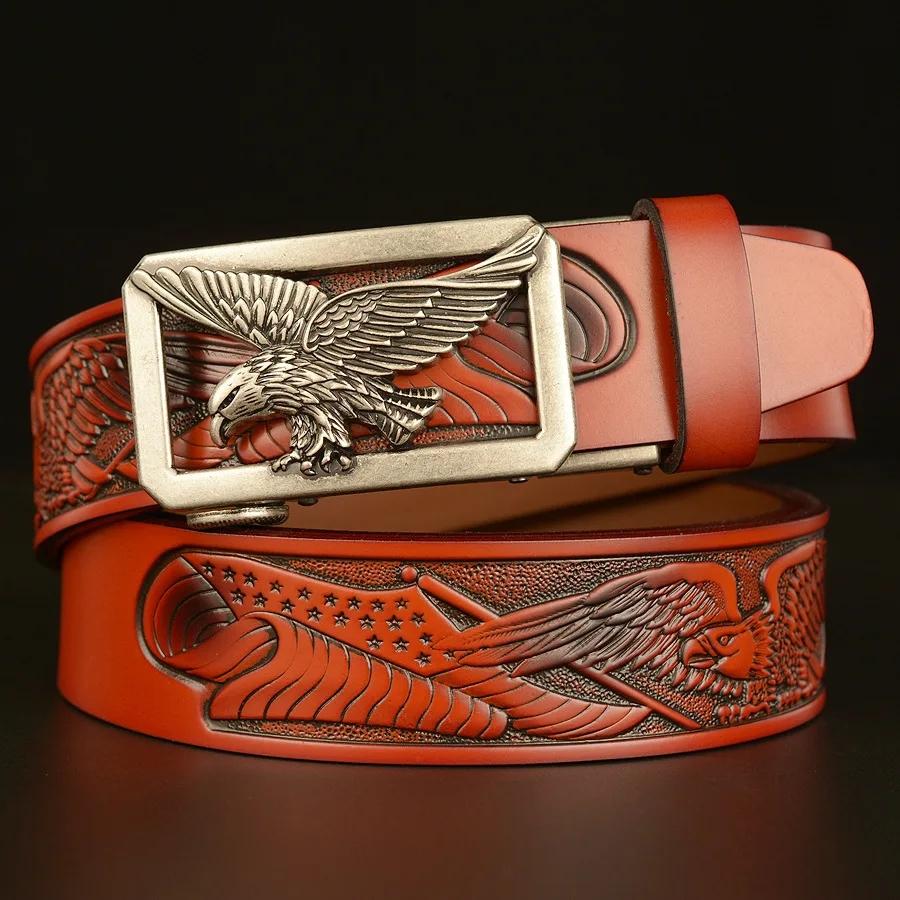 New Style Eagles Spread Their Wings Buckle Belt Fly Eagle Pattern Genuine Leather Belts for Men Leisure Waistband Strap
