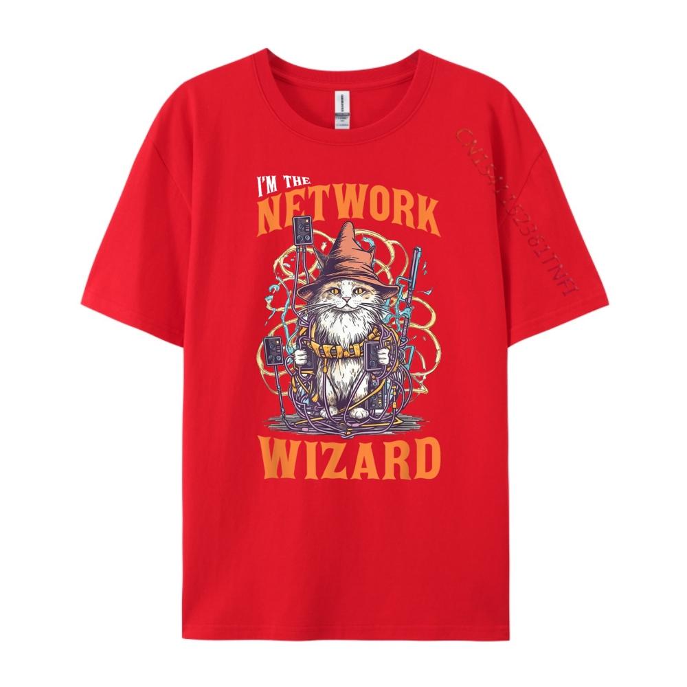 Network Wizard Network Admin Cat Computer Engineer Plus Size Men Clothing Oversized T Shirt Printed On S