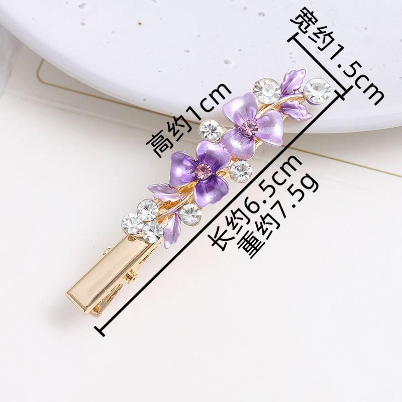 Alloy Hairpin Female Side Painted Paint Edge Clip Female Retro Style Flower Bangs Clip Rhinestone Duck Bill Clip
