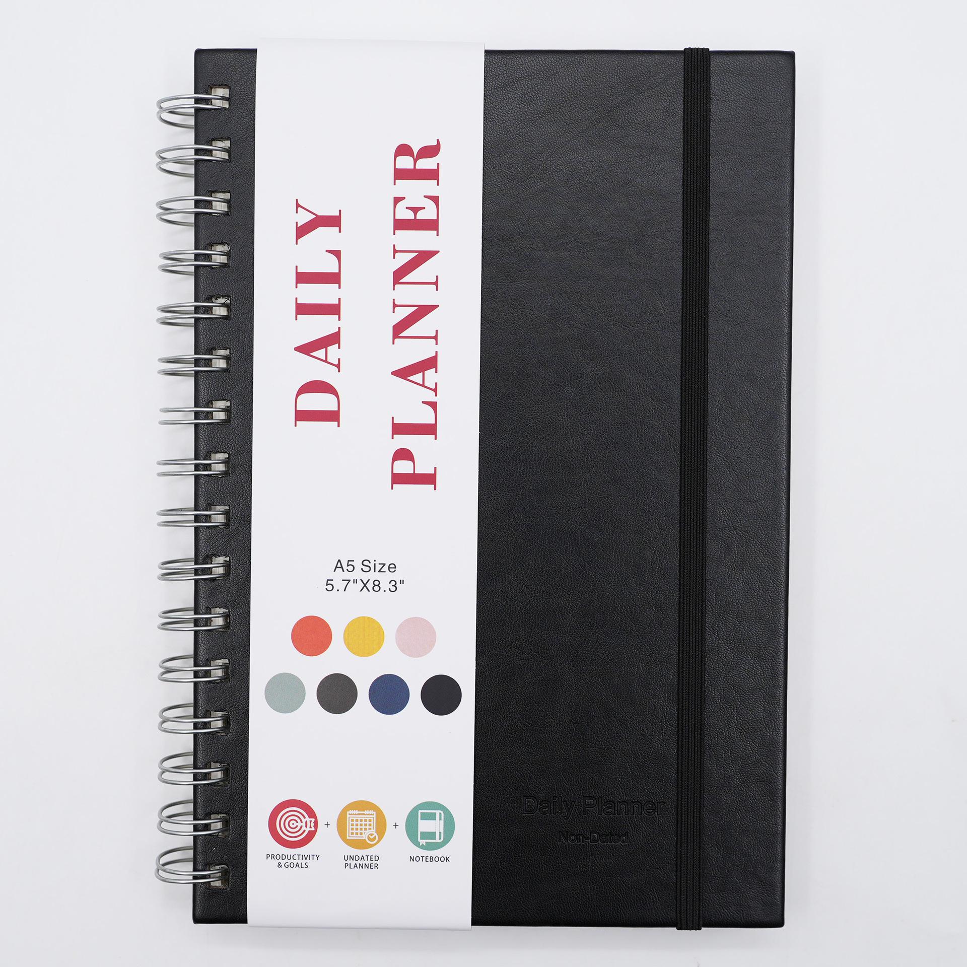 A5 Cross-Binding Coil Notebook: Simple English Daily Planner