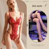 Midnight Whisper: Women's Sexy Lace Lingerie Bodysuit Set with Alluring Hollowed Design