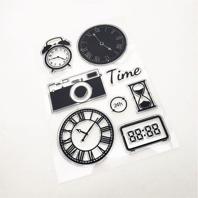 Clocks Camera Clear Stamps Transparent Seal 11x16cm Silicone Seal TPR Roller Stamps DIY Scrapbooking Cards