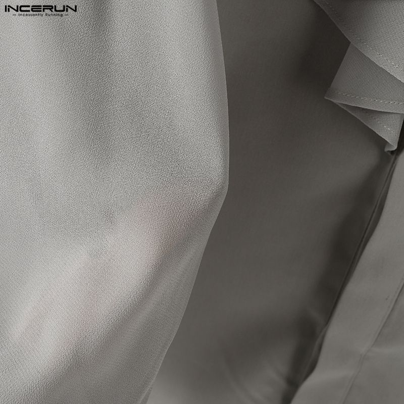 INCERUN Oversized Elegant Men Multi-layered Neck Long Sleeve Ruffled Casual Loose Shirts