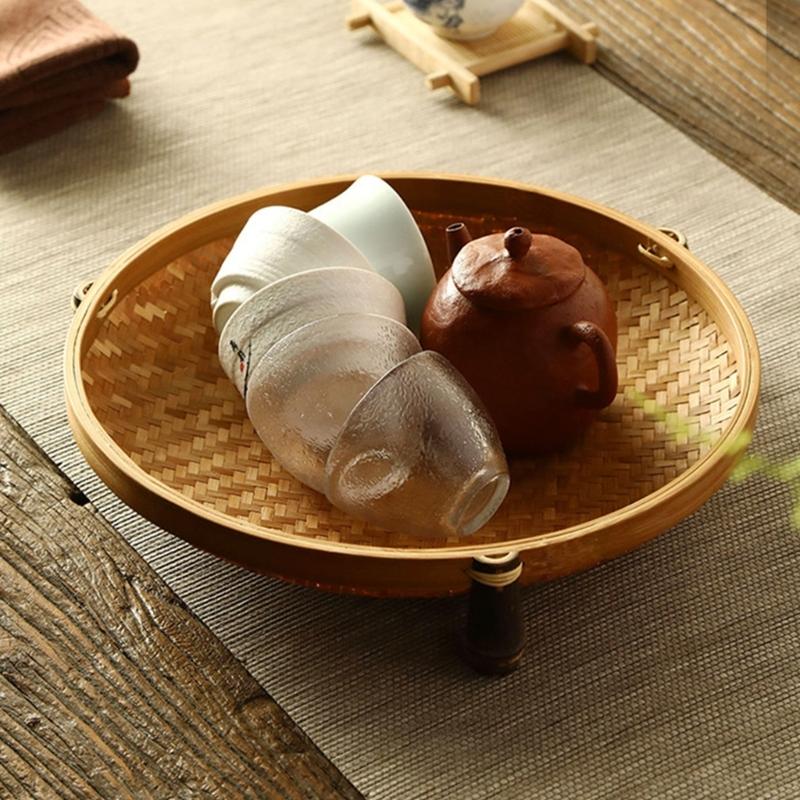 Handcrafted Bamboos Snacks Plate Lightweight Portable Fruit Dessert Tray For Kitchen Dining Outdoor Event