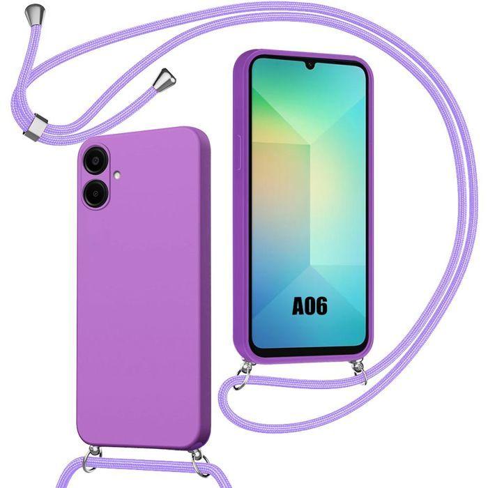 Coque pour Samsung Galaxy A06, Protection Antichoc Silicone Liquide Souple avec Cordon - Violet