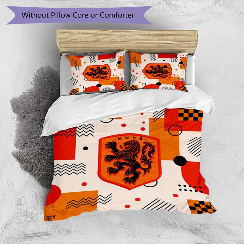 Netherlands Football Printed Bedding 3 Piece Set Cozy Breathable Bed Cover Set as Housewarming Holiday Gift