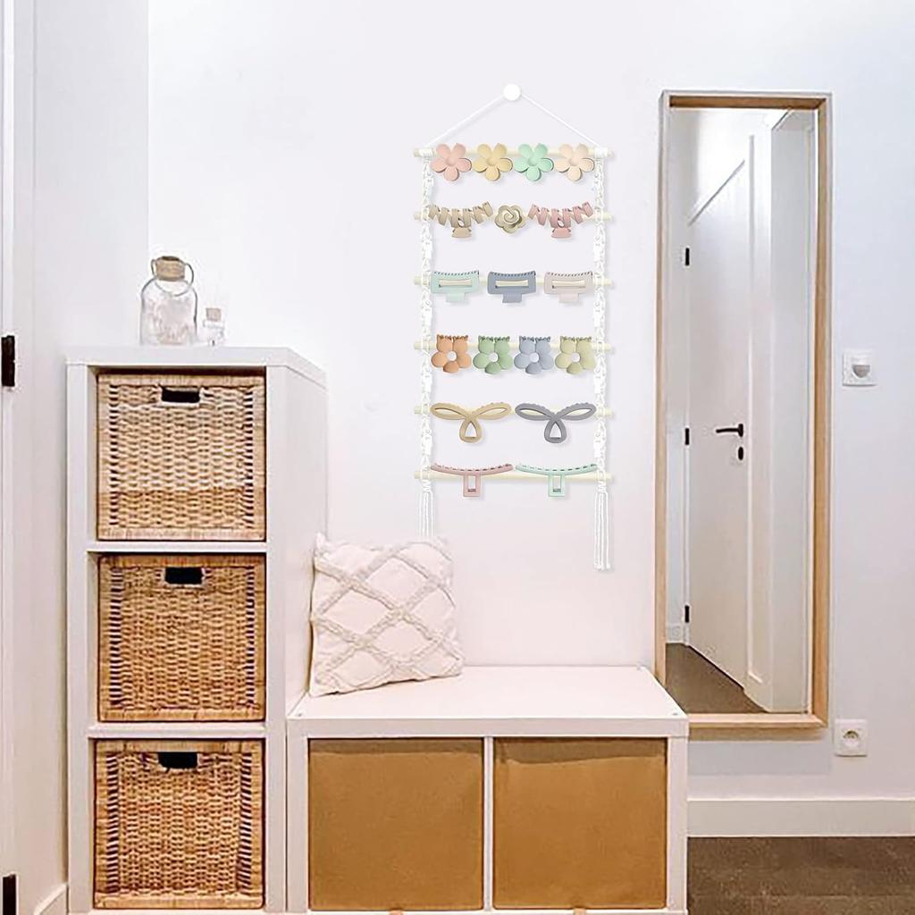 Hair Claw Clip Organizer,Macrame Hanging Hair Clip Holder and Storage for girls,Claw Clips Hanger Home Boho Decor for Wall,Door,Closet