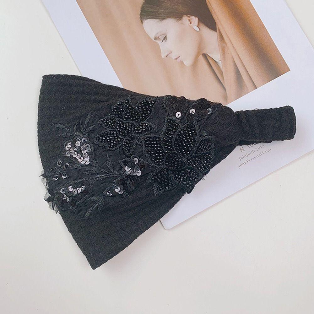 Girls Knitted Wide Side Bead Hair Accessories Flower Hair Hoop Women Hairband Korean Style Headband