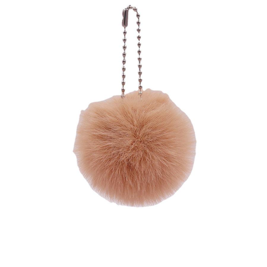 6cm Pom-Pom Plush Ball Beaded Keychain - Faux Rabbit Fur, Ideal for Bags, Keys, Earphone Cases