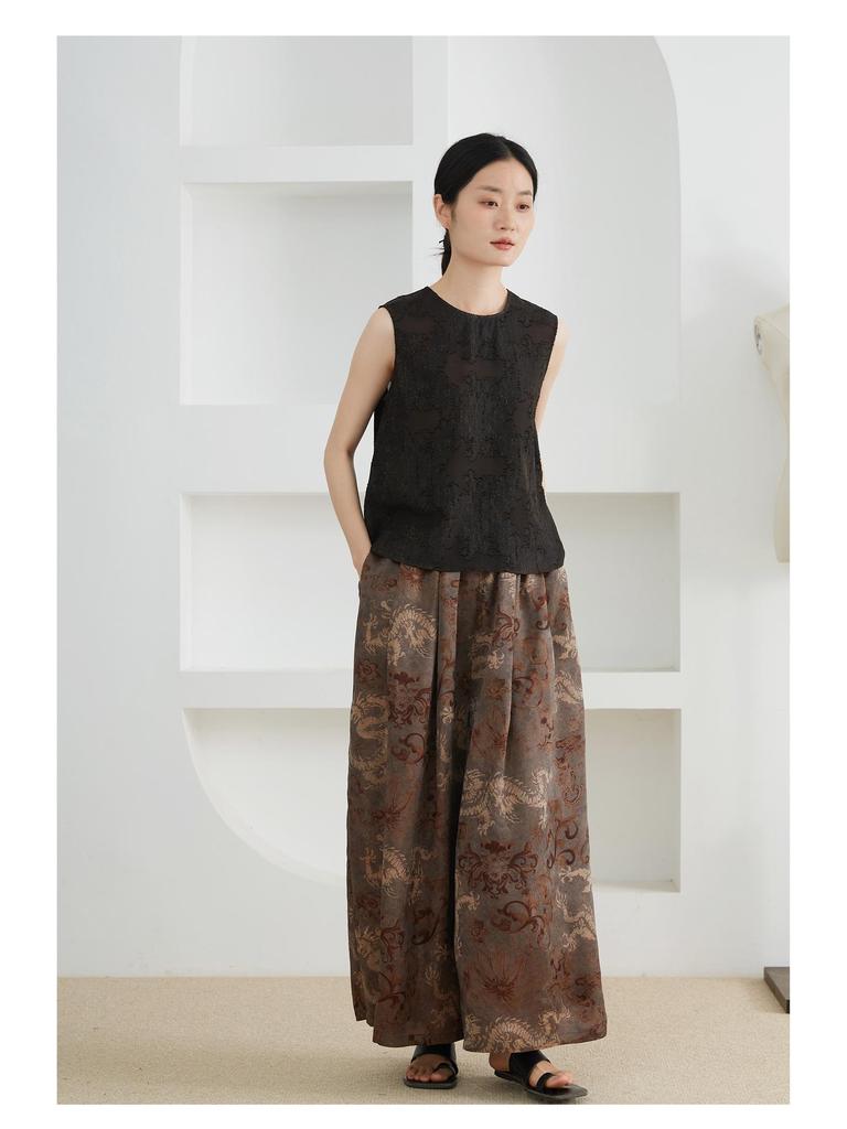 Women's Chinese Style Silk Vest - 100% Mulberry Silk, Sleeveless, Round Neck, Slightly Sheer