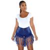 Damen Mittelhohe Lange Fransen Denim Shorts Gerader Schnitt Hohe Elastizität Abgewetzte Jeansshorts Für Frühling Streetwear