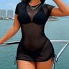 Black Bikini Three-Piece Smock Mesh Perspective European And American Split Swimsuit Female Sexy Pure Desire Swimsuit
