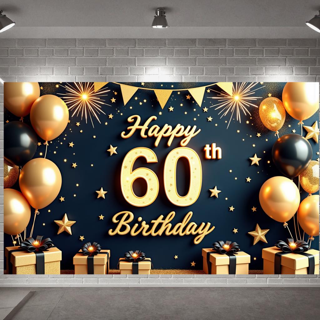Happy 60th Birthday Banner Luxurious Design 60th Celebration Banner Birthday Party Banner Gift Box Accent For Friend Adult