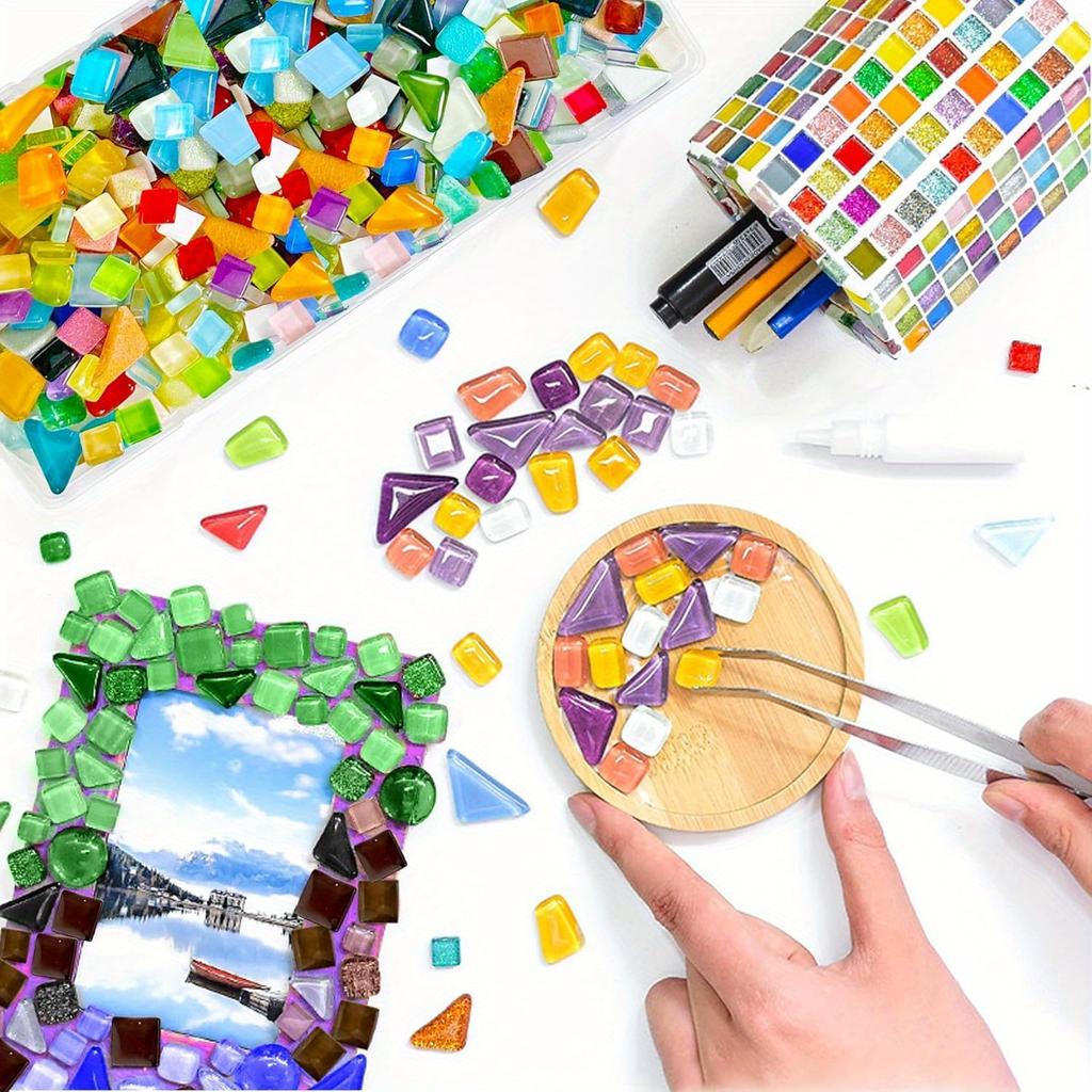 200g Glass Mosaic Tiles for Crafts Bulk – Mini Mosaic Glass Pieces for DIY Art Projects, Home Decor, Assorted Colors and Shapes