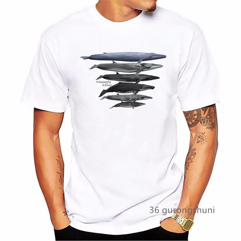 Watercolor Dolphins And Sharks Print T Shirt MenS Clothing Summer Fashion White Tshirt Homme Harajuku Shirt